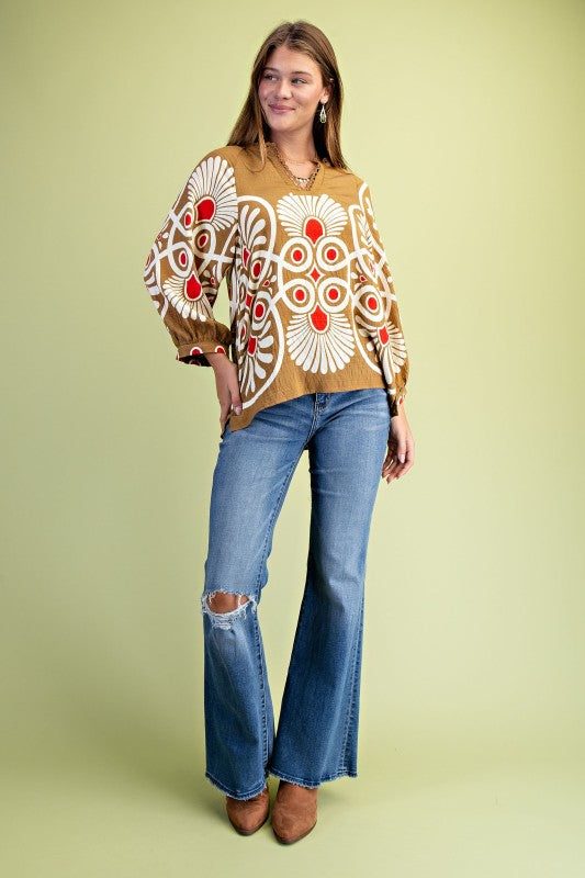 Printed Notch Neck Top