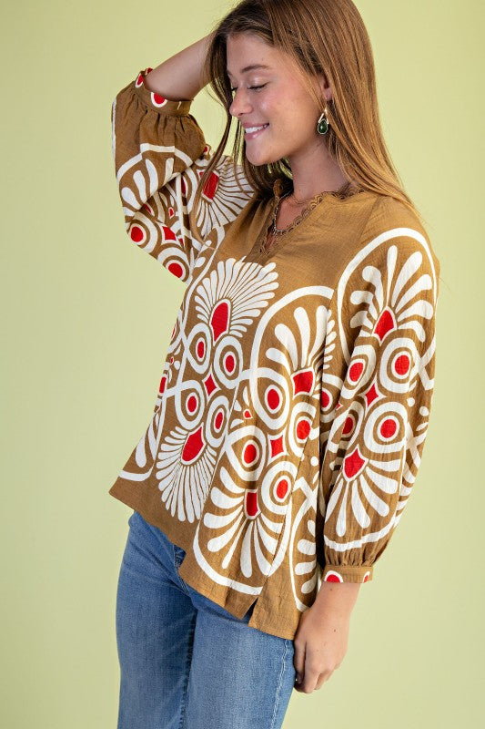 Printed Notch Neck Top