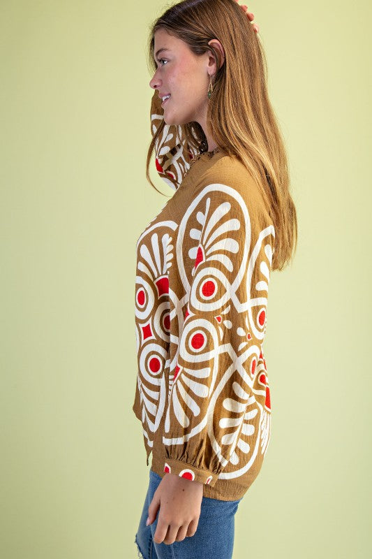 Printed Notch Neck Top