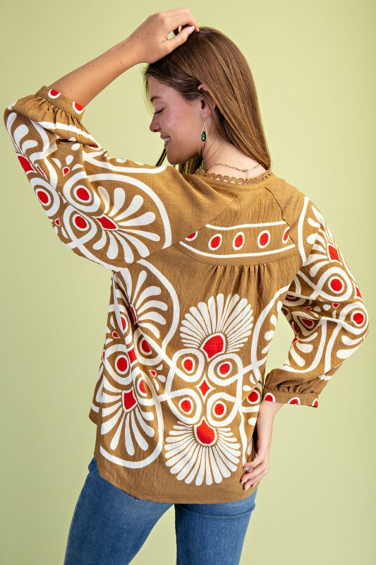 Printed Notch Neck Top