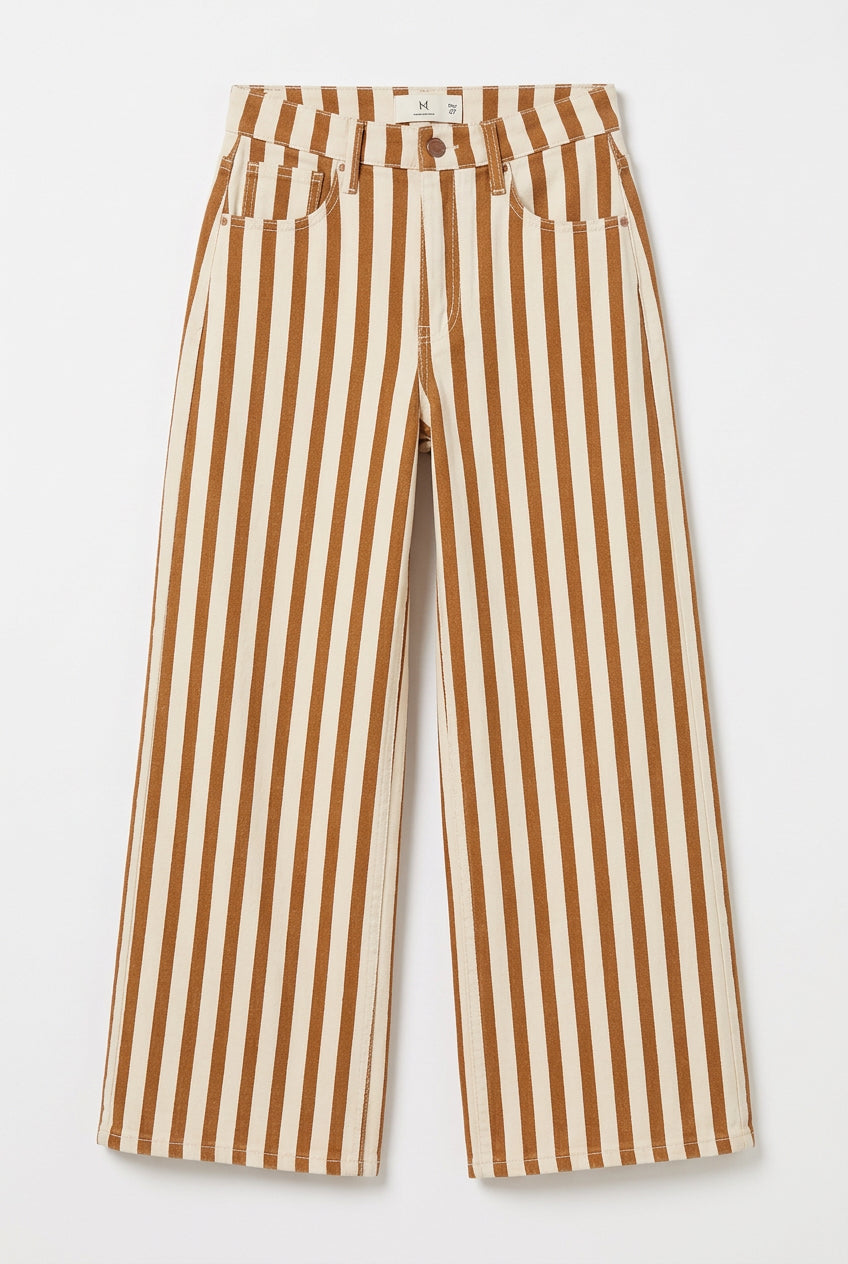 Camel Striped Wide Leg Jean