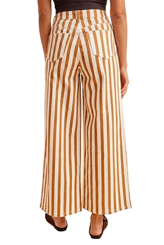 Camel Striped Wide Leg Jean
