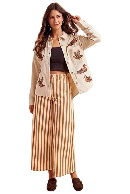 Camel Striped Wide Leg Jean