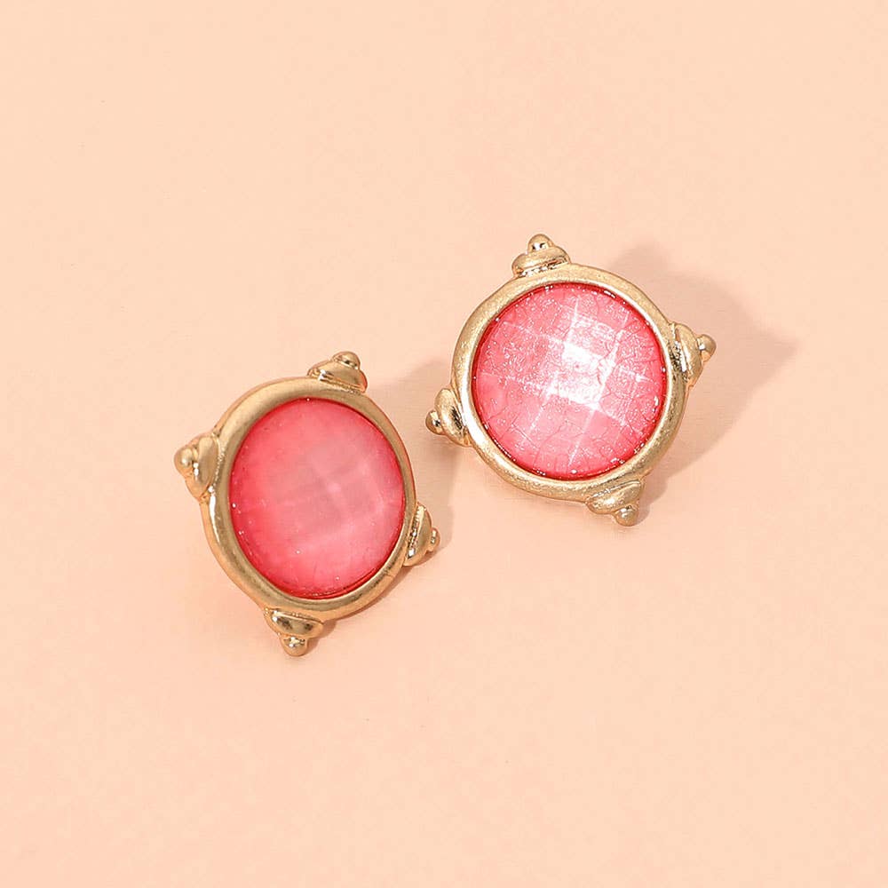 Round Cabochon Stud Earrings