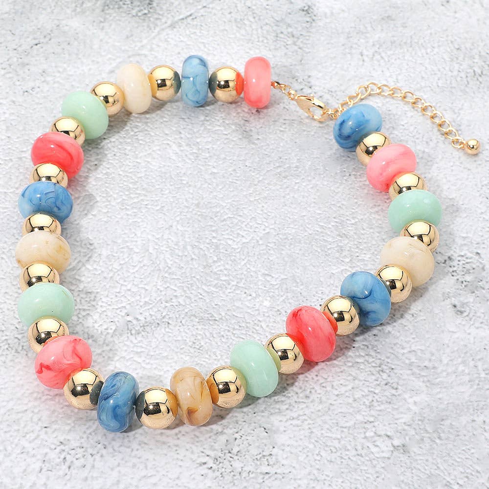 Chunky Resin Disc Metal Ball Beaded Statement Necklace