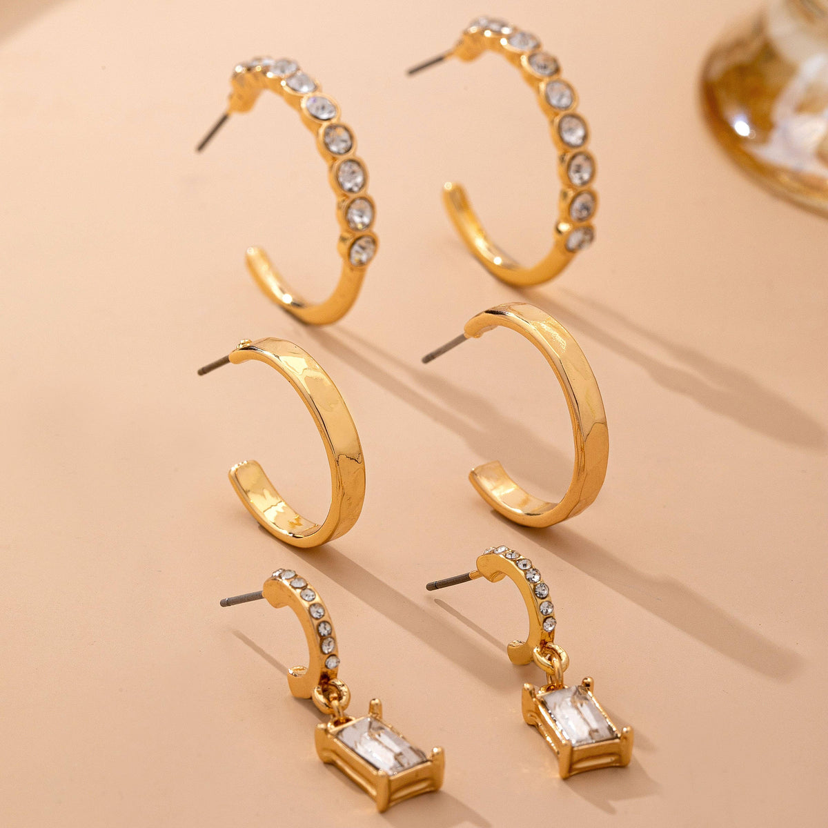 Crystal Gold Hoop Earring Set