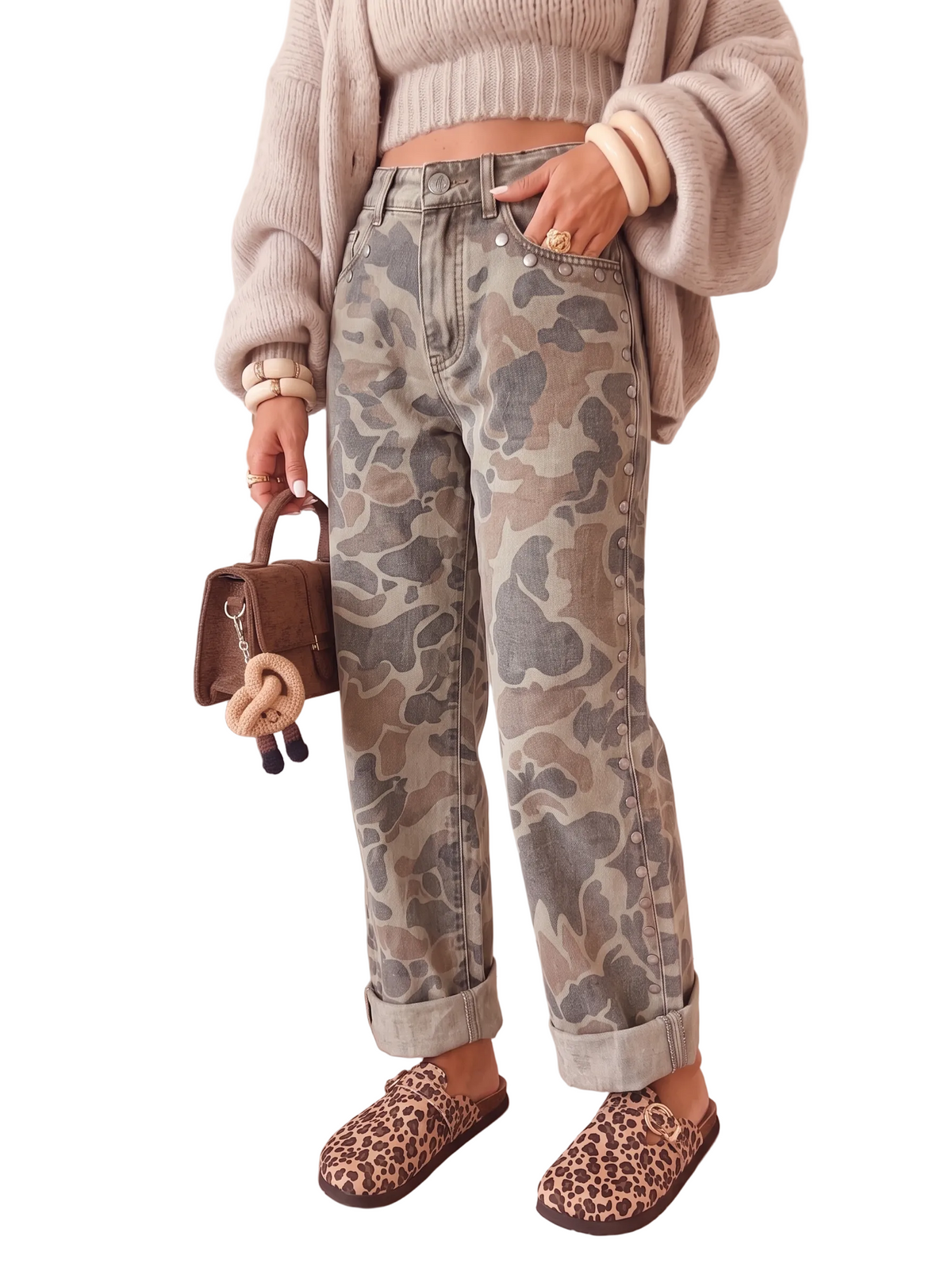 Camo Studded Casual Jeans