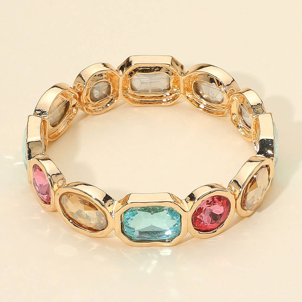 Oval Emerald Cut Stone Accented Stretch Bracelet
