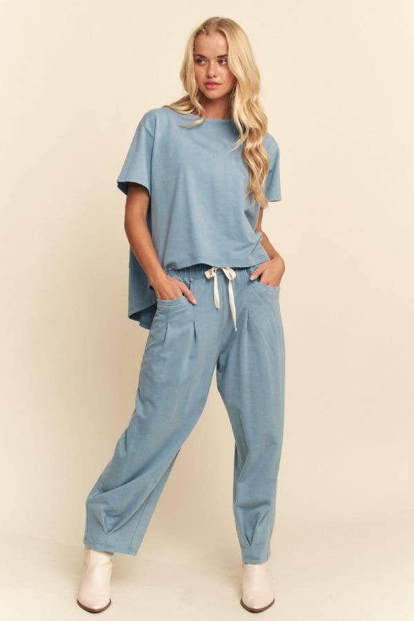 DETP40335-GARMENT WASHED PLEAT TOP PANTS SET