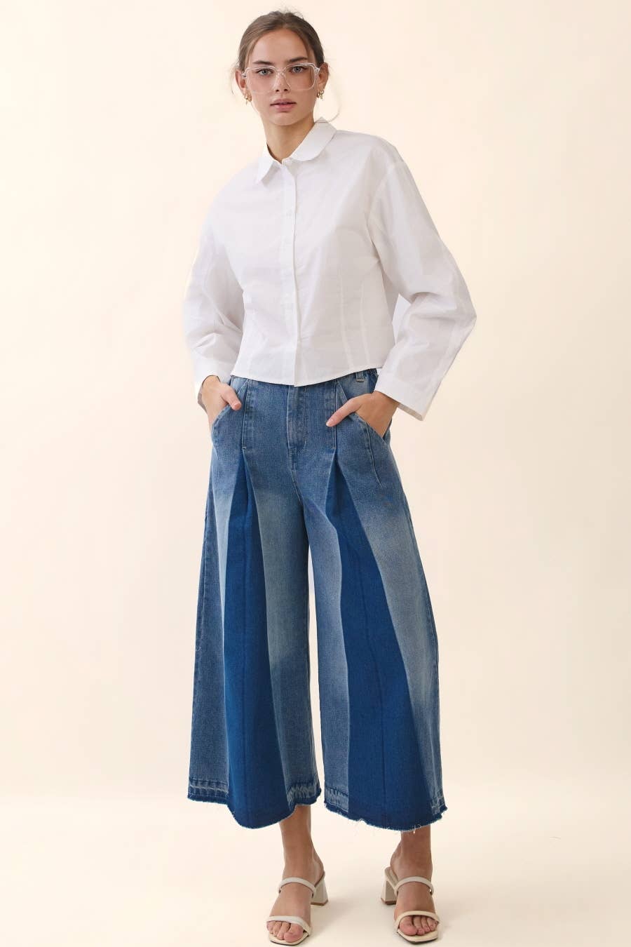 Washed Denim Capri Pants