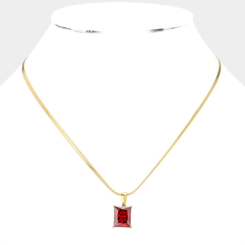 18K Gold Dipped CZ Rectangle Pendant Necklace