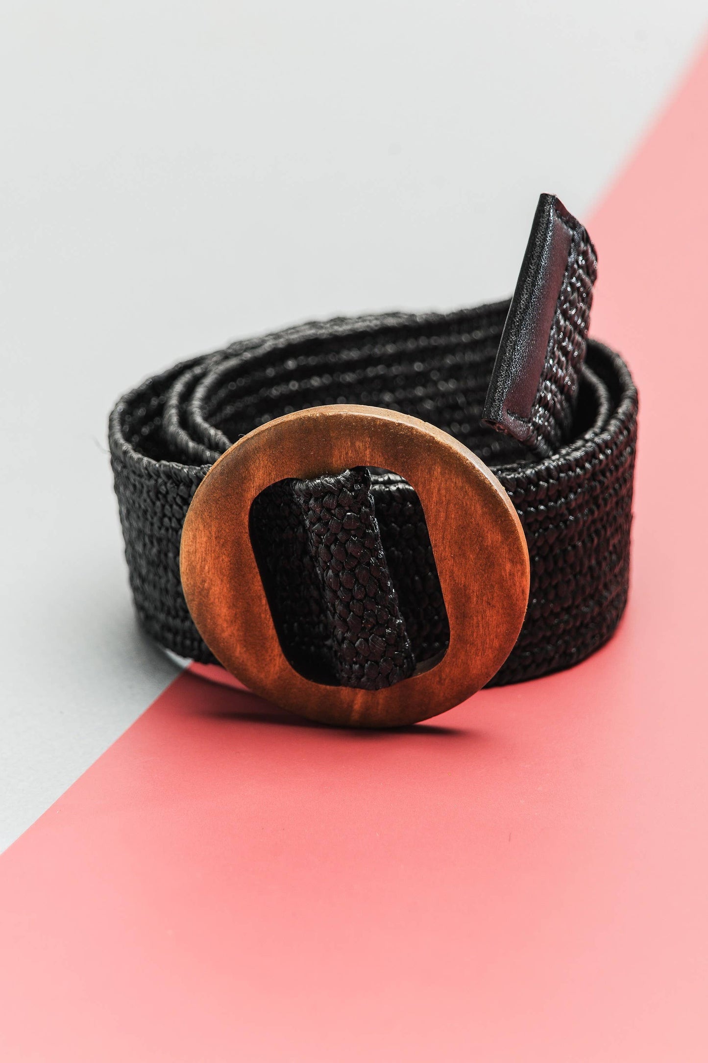 WOODEN BUCKLE RATTAN STRETCH WAIST BELT