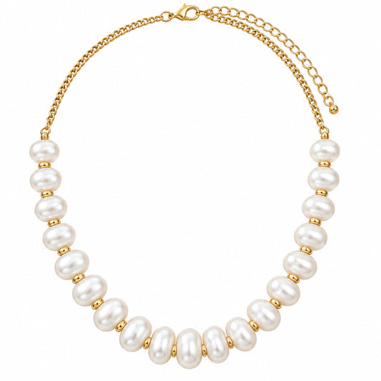 Graduated Oval Pearl Beaded Statement Necklace