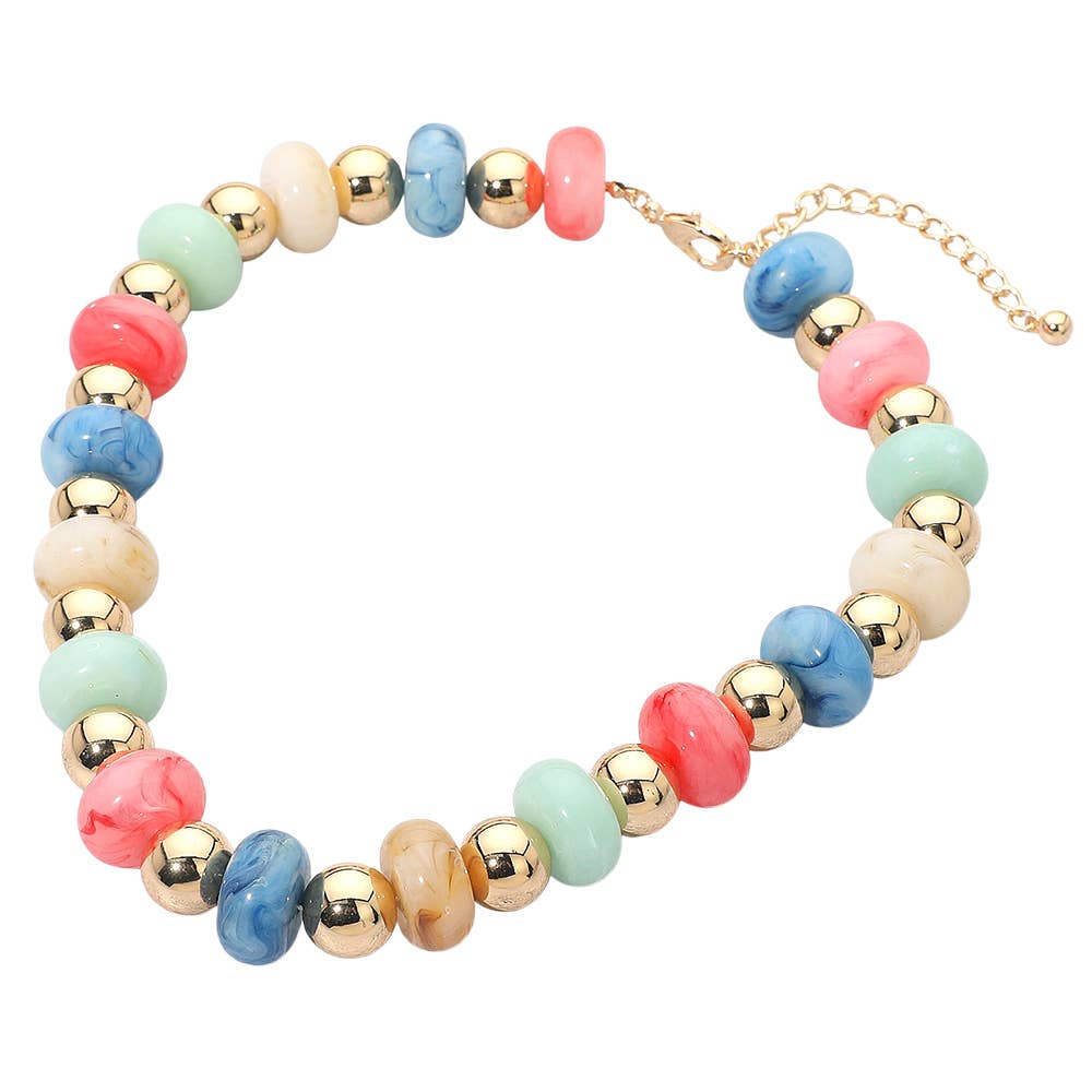 Chunky Resin Disc Metal Ball Beaded Statement Necklace