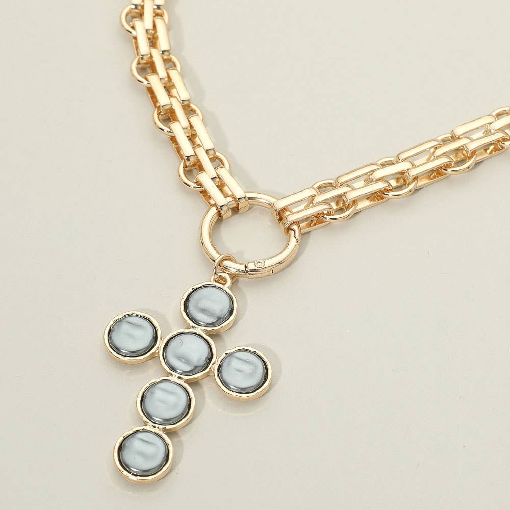Pearl Cross Charm Necklace