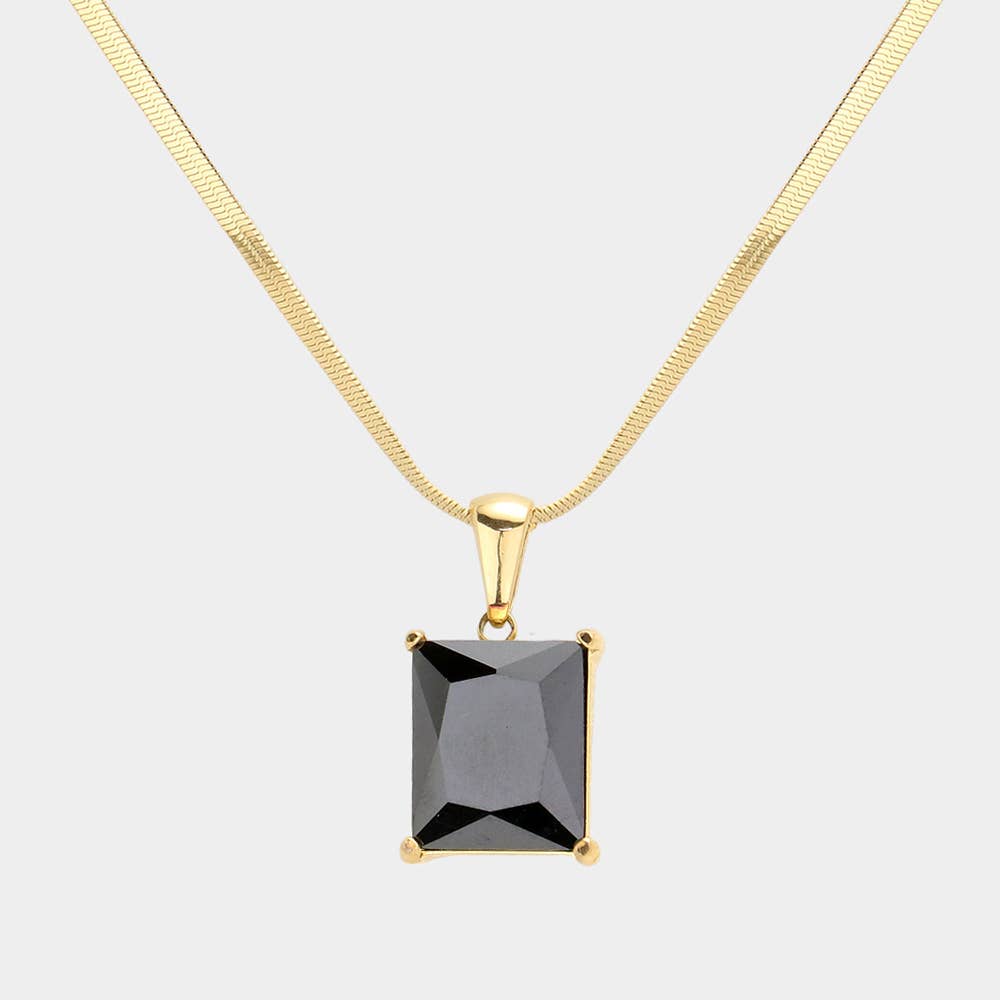 18K Gold Dipped CZ Rectangle Pendant Necklace