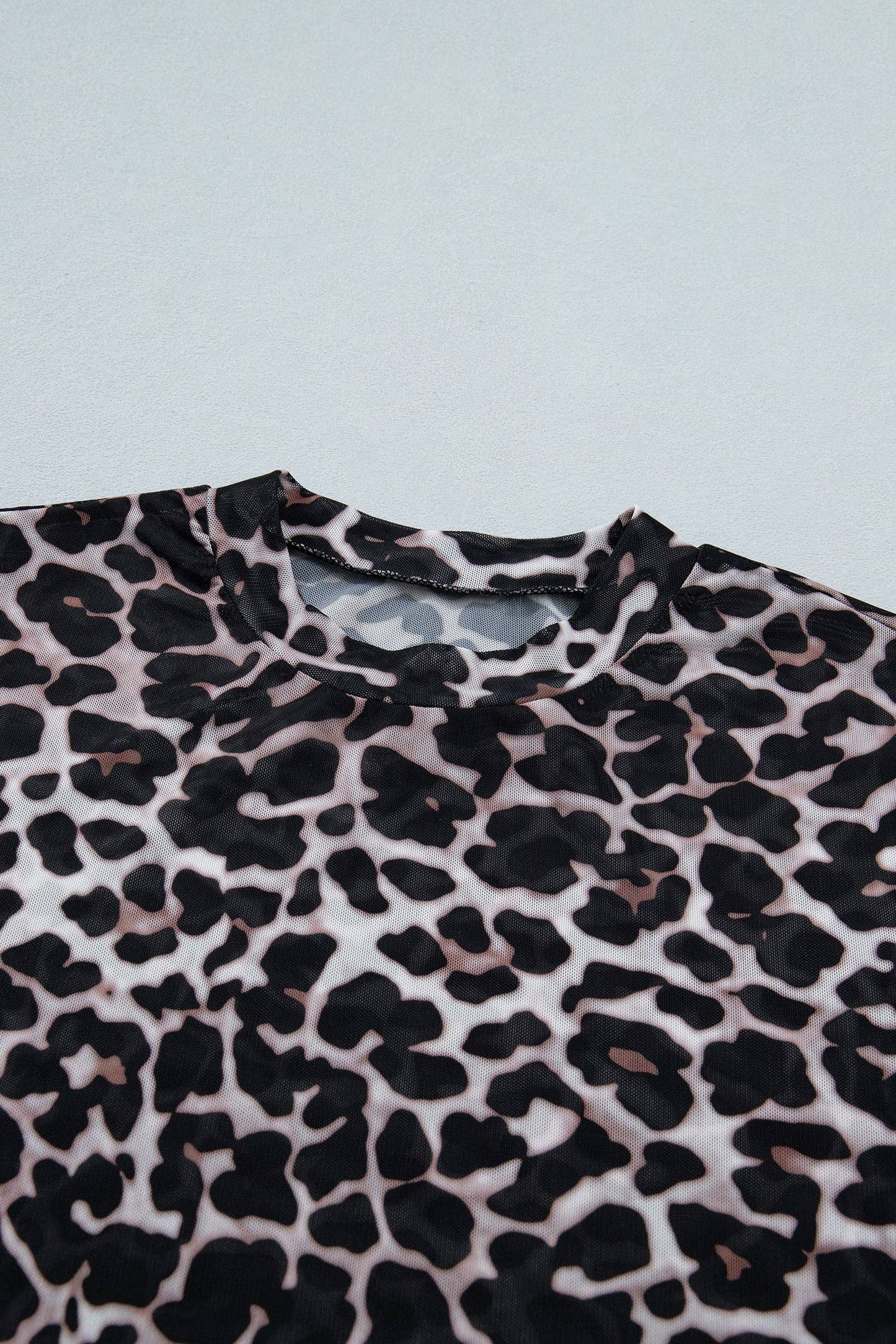 PRETTY BASH Leopard Sheer Mesh Short Sleeve Top