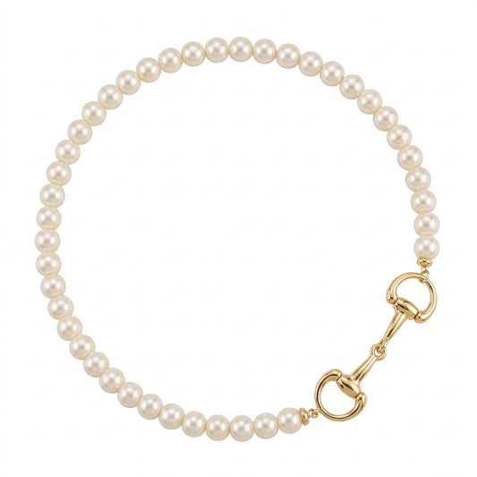 Freshwater Pearl with Gold Horsebit Necklace