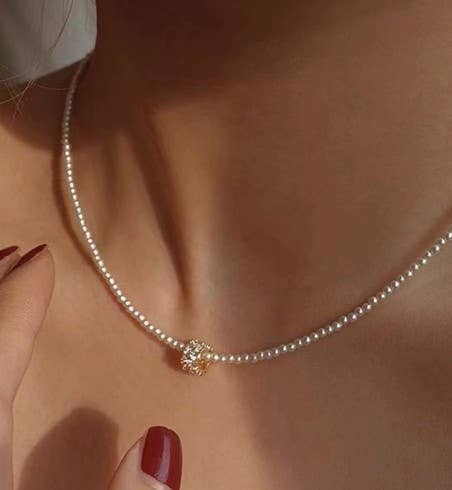 Pearl Encrusted Rhinestone Necklace