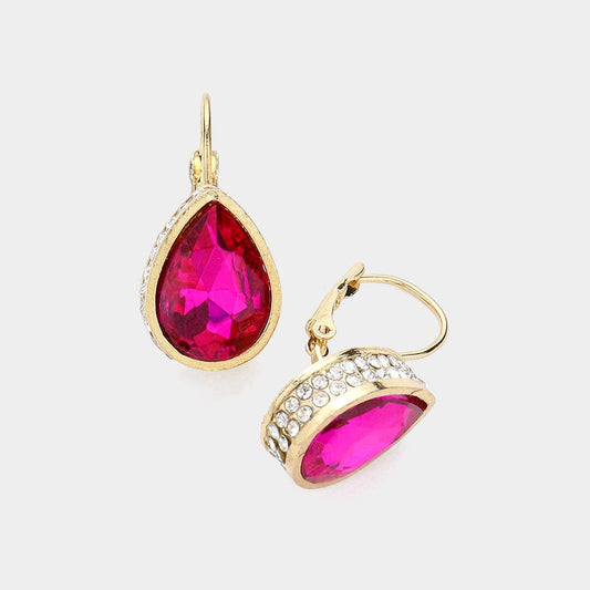 Teardrop Stone Lever Back Earrings