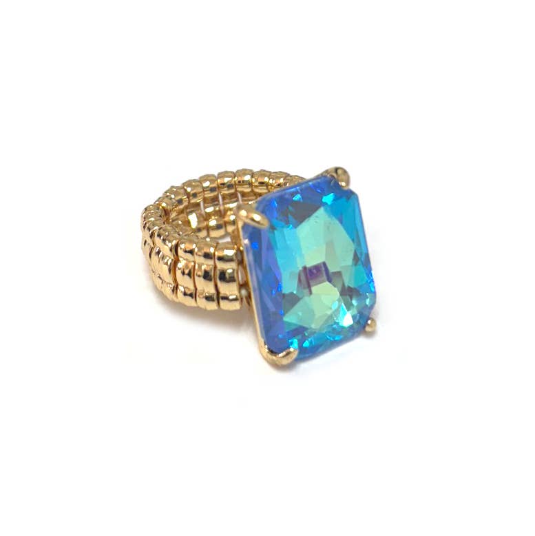 Rectangular Glass Cocktail Cut Stretched Adjustable Ring
