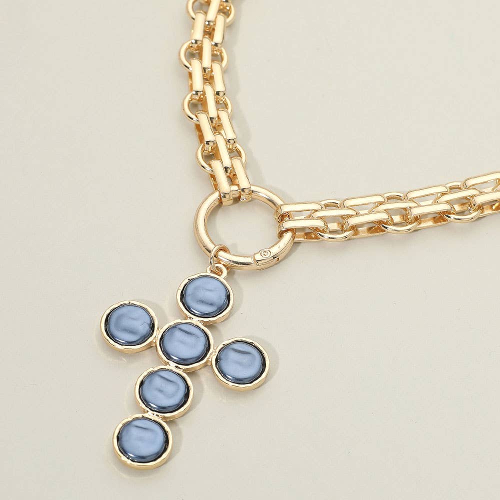 Pearl Cross Charm Necklace