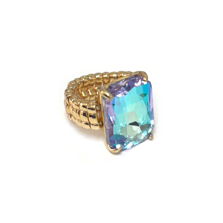 Rectangular Glass Cocktail Cut Stretched Adjustable Ring