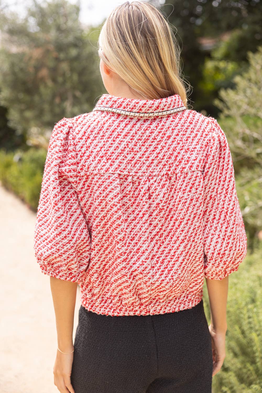 Pearl Quarter Button Collared Tweed Top