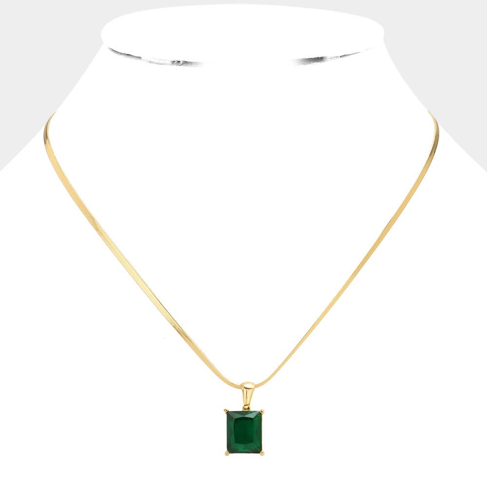 18K Gold Dipped CZ Rectangle Pendant Necklace
