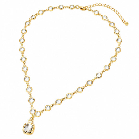 Square Stone Pendant Accent Round Bezel Link Necklace
