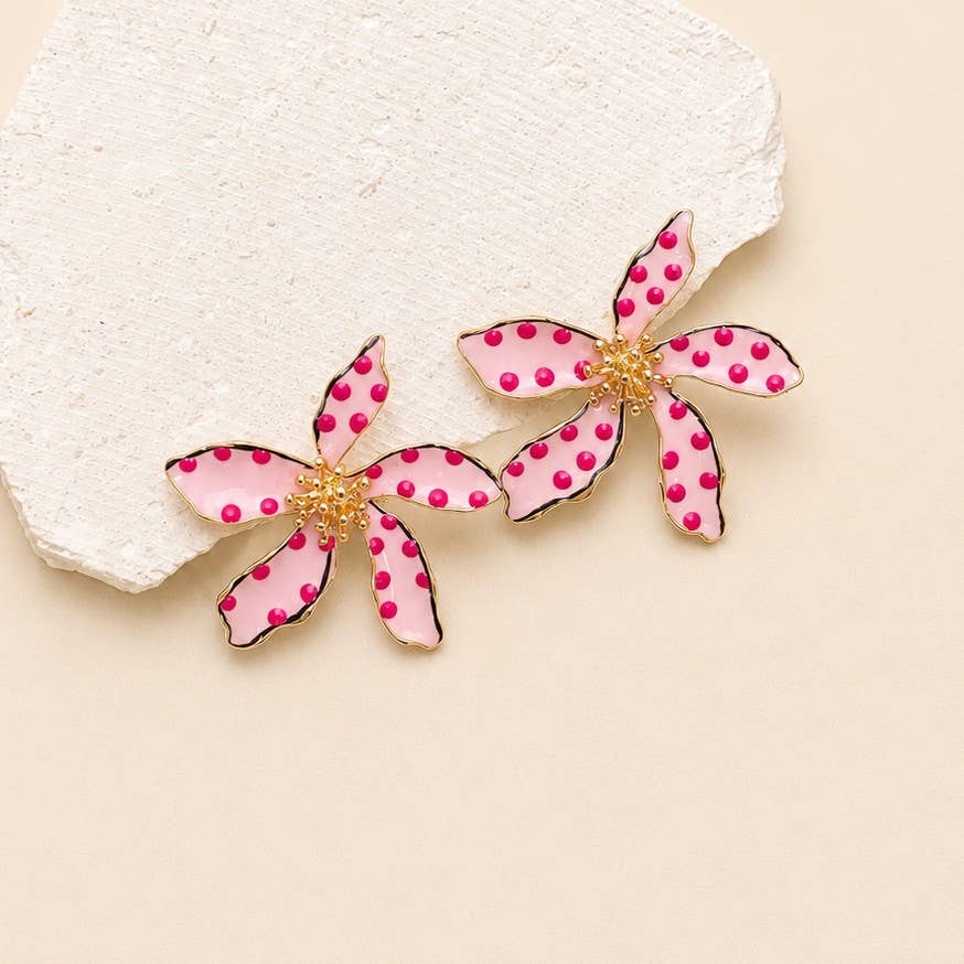 POLKA DOT FLOWER STUD EARRINGS