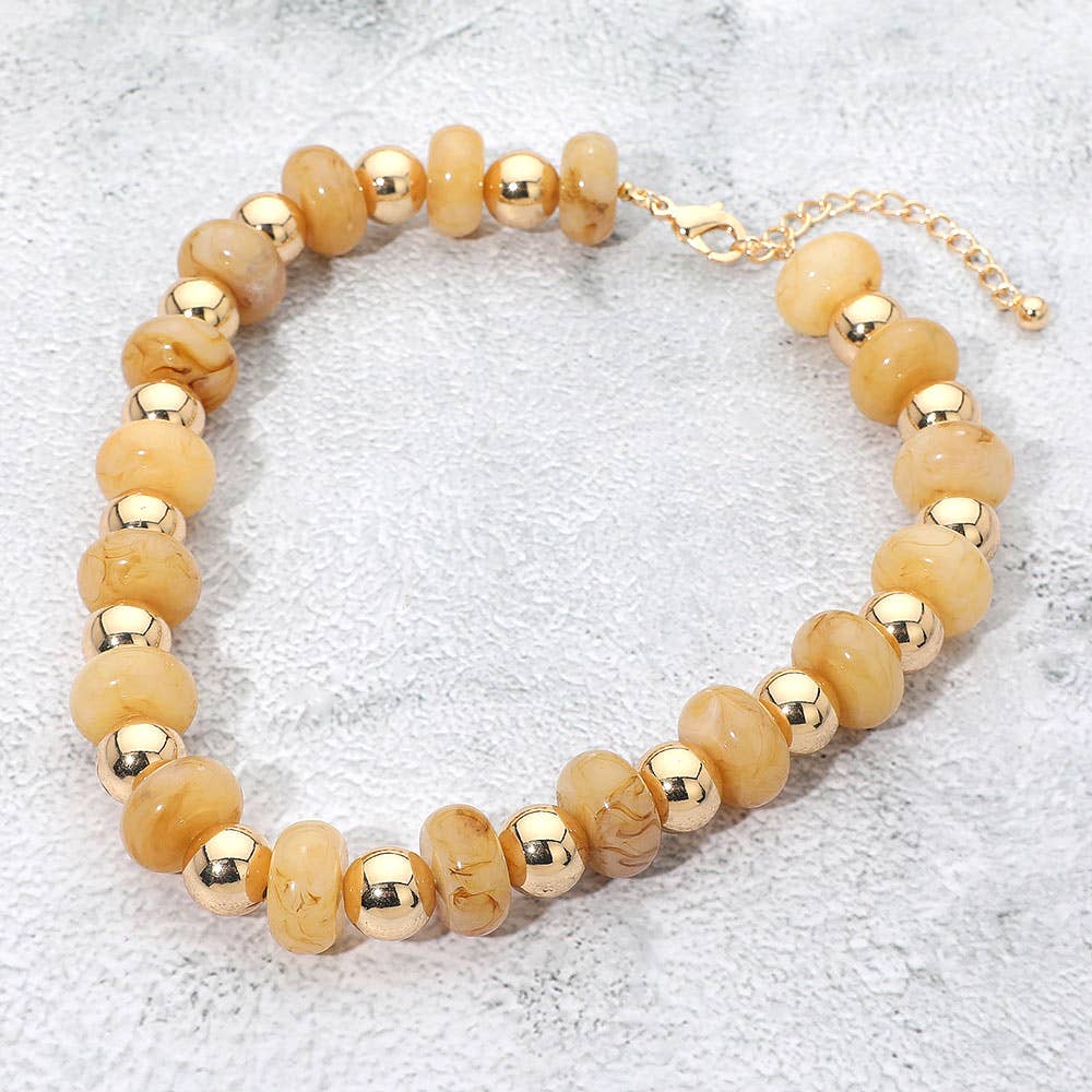 Chunky Resin Disc Metal Ball Beaded Statement Necklace