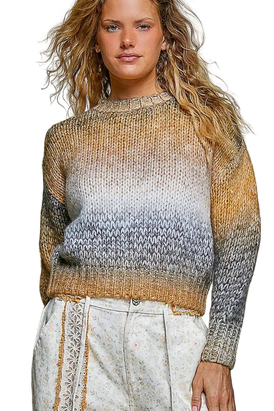 Chunky Knit Ombre Multi Color Relaxed Sweater