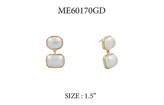 Rectangle Double Pearl and Gold 1.5" Earring