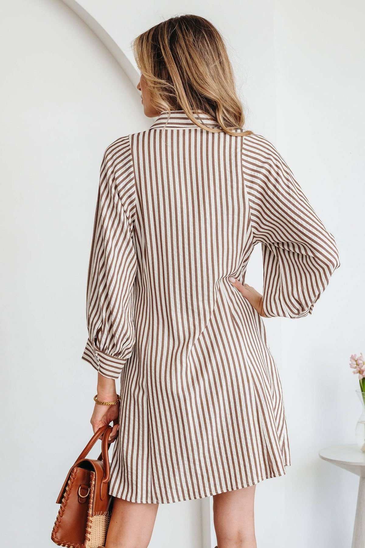 Stripe Tie Waist Shirt Dress