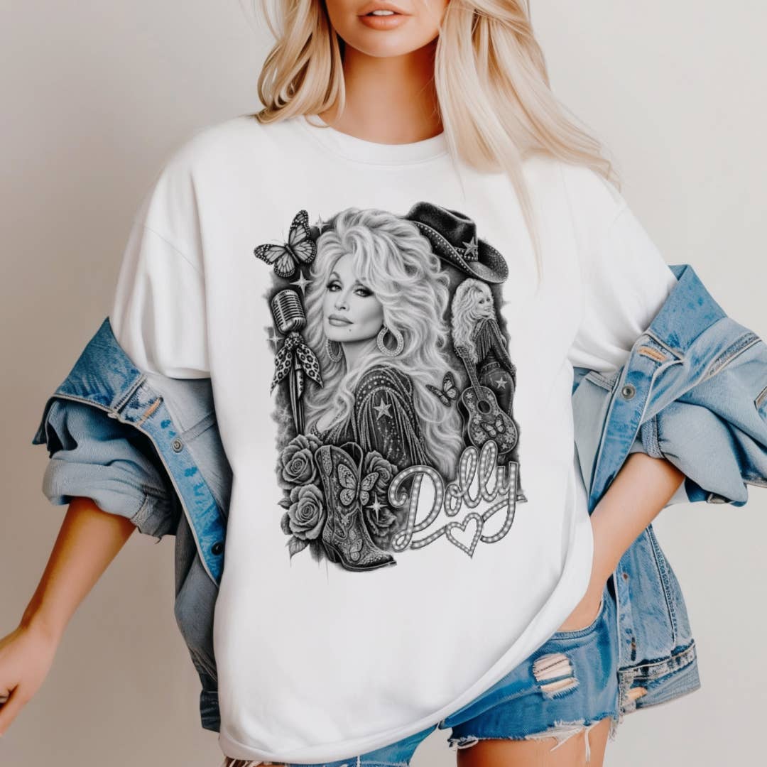 Dolly Parton Tee Black/White