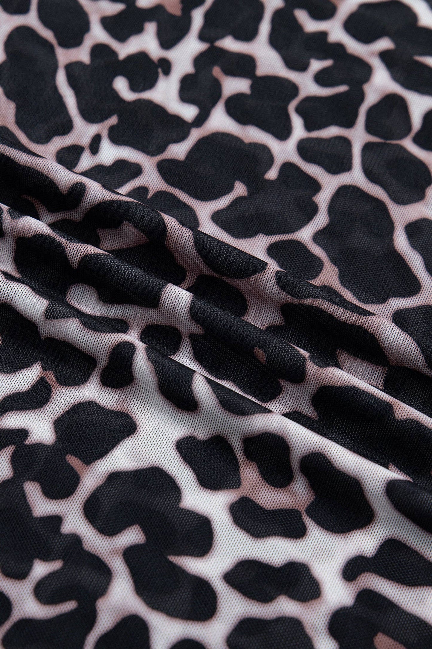 PRETTY BASH Leopard Sheer Mesh Short Sleeve Top