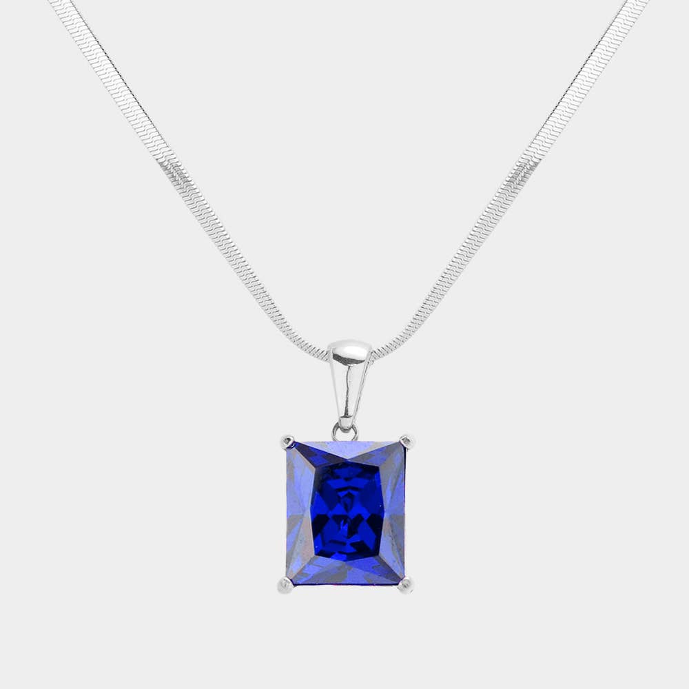 18K Gold Dipped CZ Rectangle Pendant Necklace