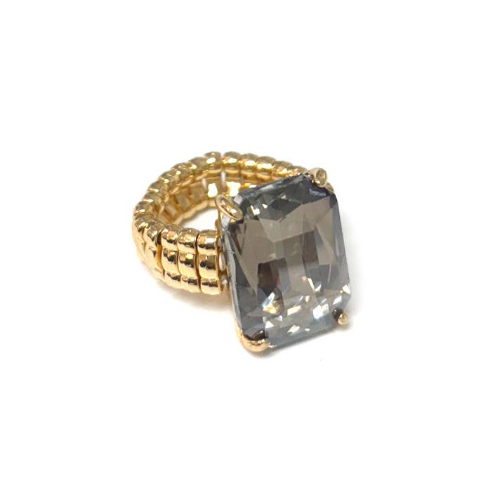 Rectangular Glass Cocktail Cut Stretched Adjustable Ring