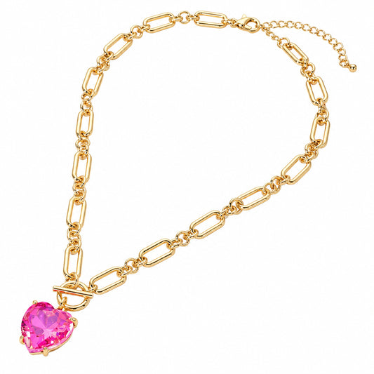 Chunky Heart Stone Cluster Toggle Pendant Necklace