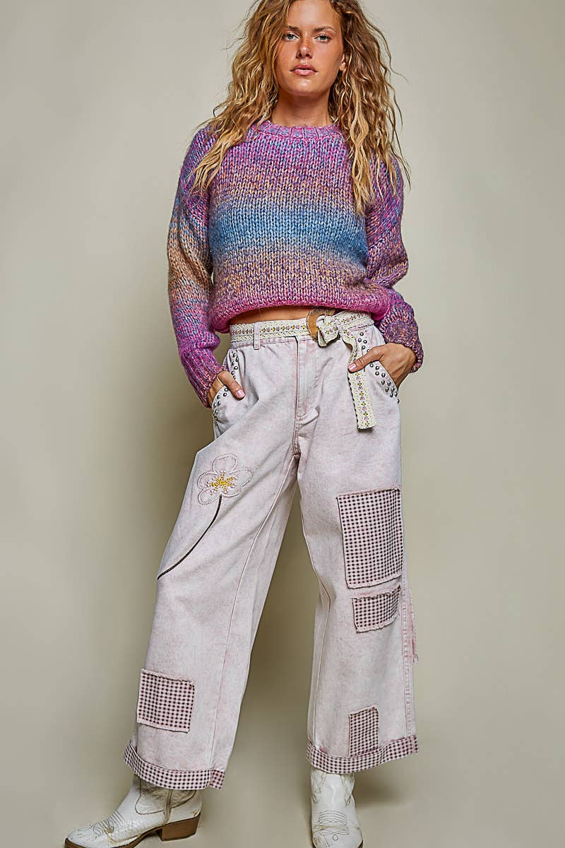 Chunky Knit Ombre Multi Color Relaxed Sweater