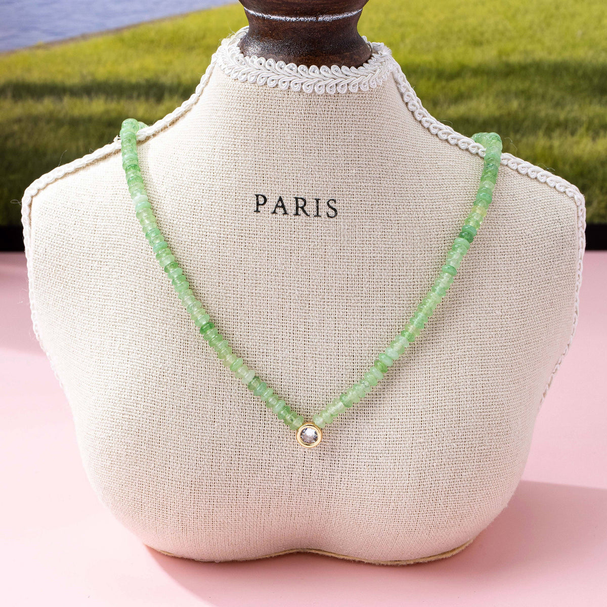 NATURAL SEMI PRECIOUS STONE BEADED CHARM NECKLACE