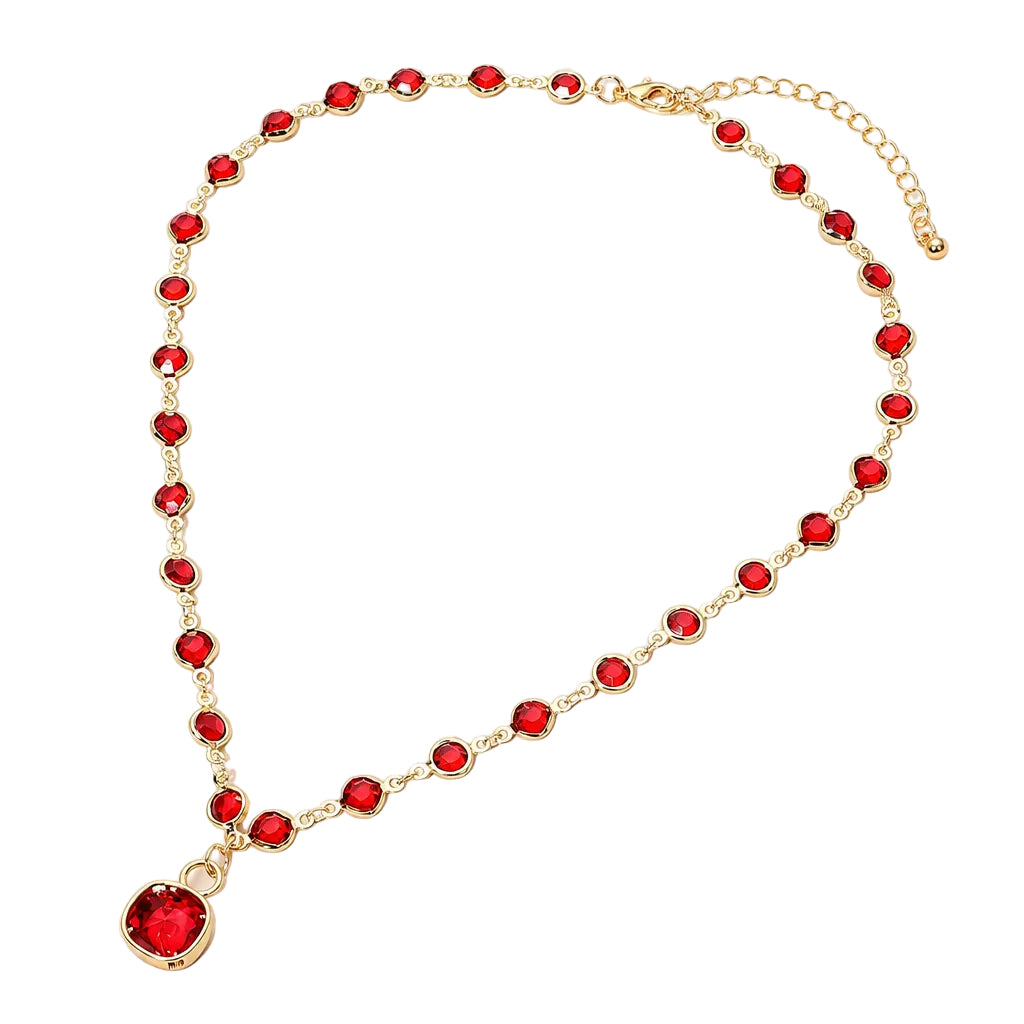 Square Stone Pendant Accent Round Bezel Link Necklace