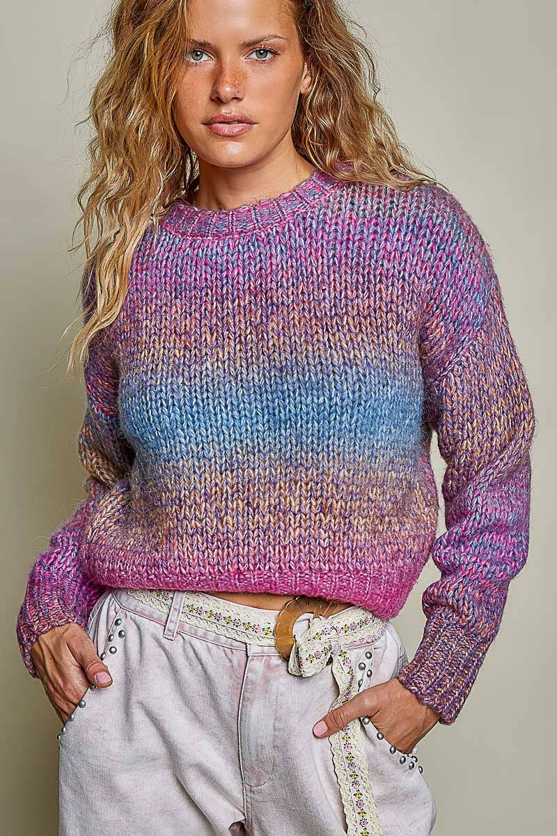 Chunky Knit Ombre Multi Color Relaxed Sweater