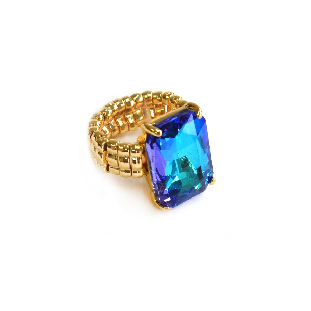 Rectangular Glass Cocktail Cut Stretched Adjustable Ring