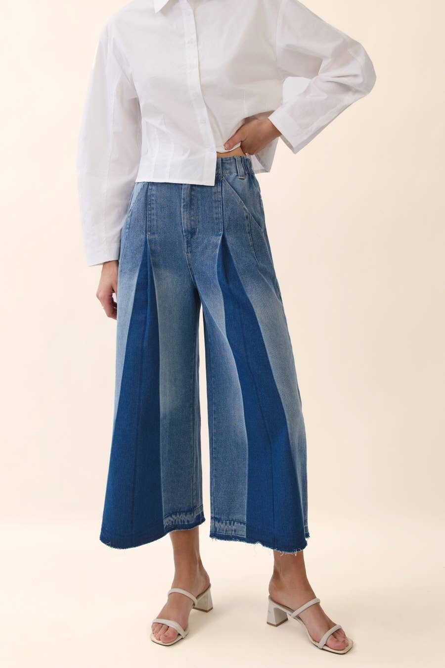 Washed Denim Capri Pants