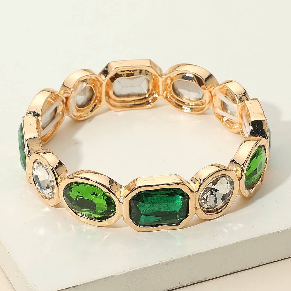 Oval Emerald Cut Stone Accented Stretch Bracelet