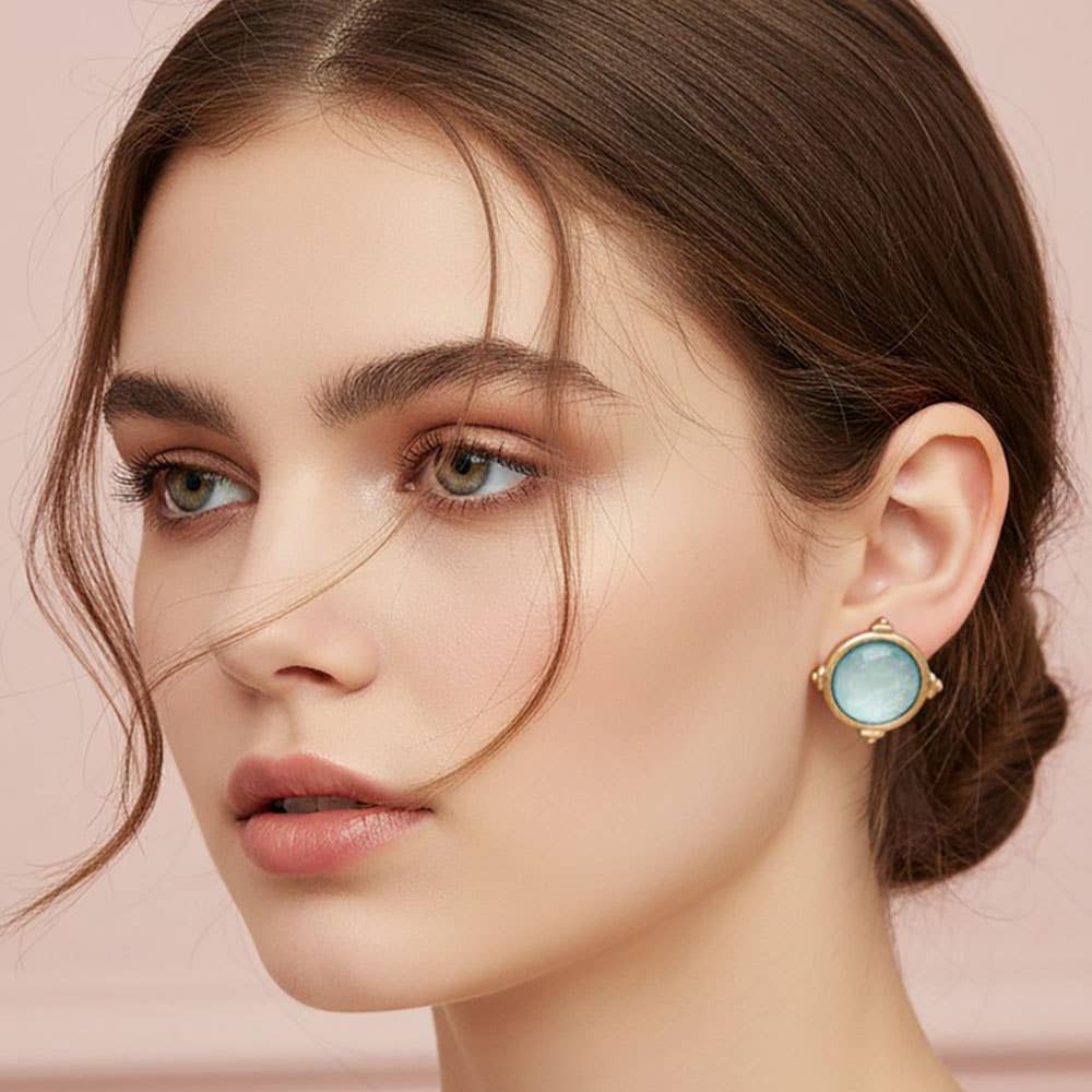 Round Cabochon Stud Earrings