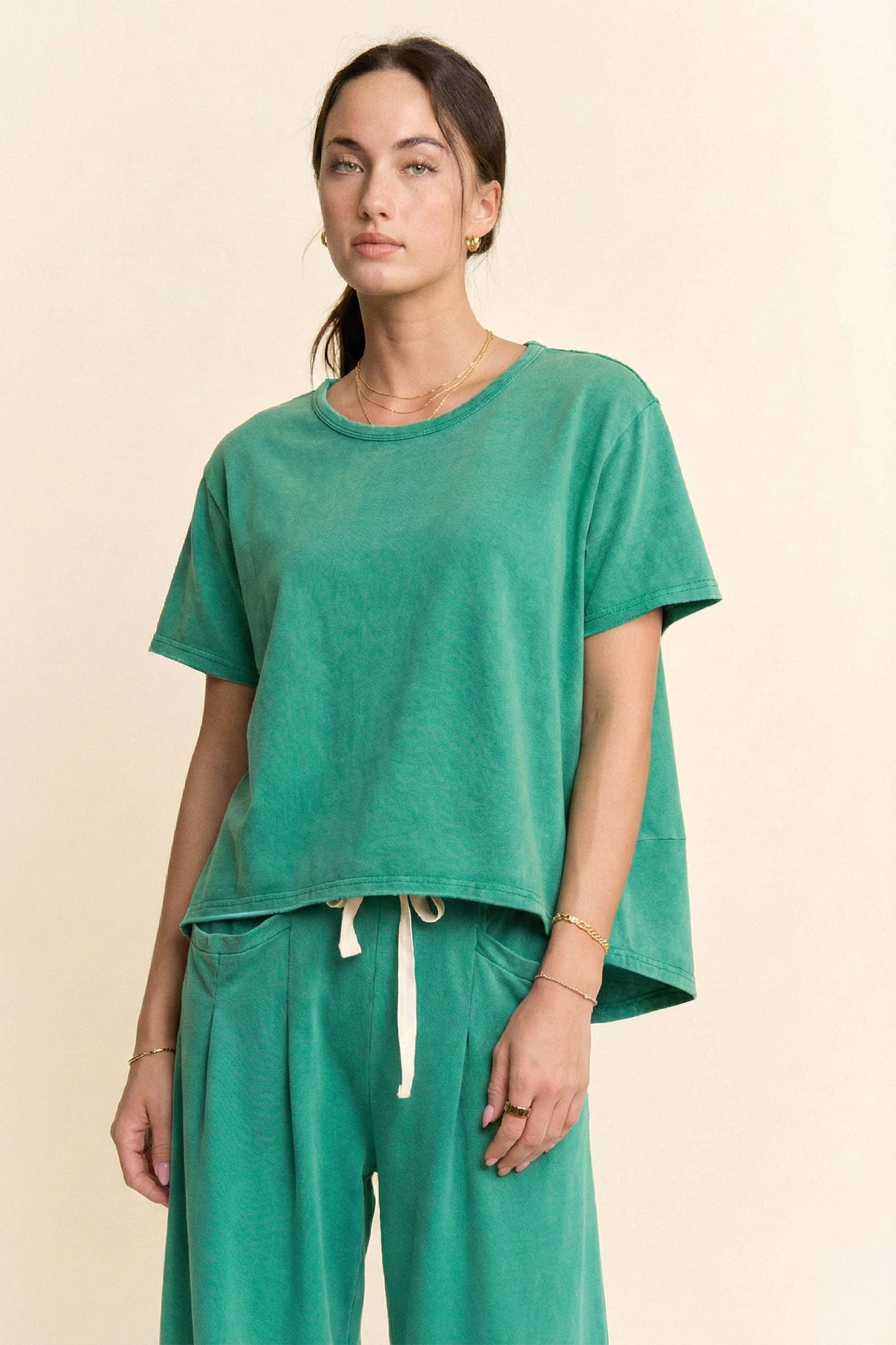 DETP40335-GARMENT WASHED PLEAT TOP PANTS SET