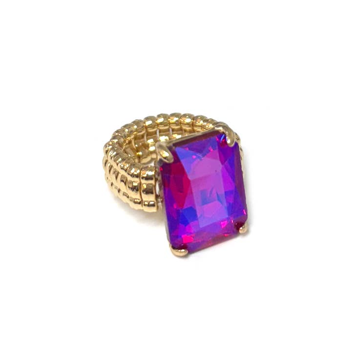 Rectangular Glass Cocktail Cut Stretched Adjustable Ring